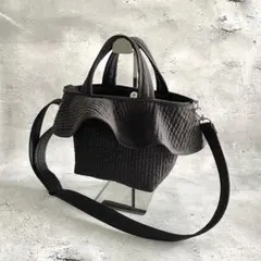 フレアフリル付きトートバッグ（S）　2way ヌビバッグ　ショルダー紐付　BK