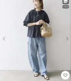 SHIPS any: サッカー ペプラム ギャザー シャツ ブラウス　ネイビー