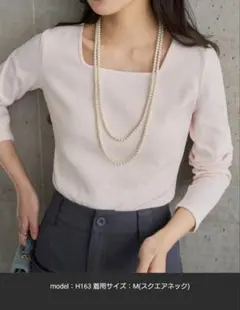 深開きスクエア 長袖Tシャツ　ピンク