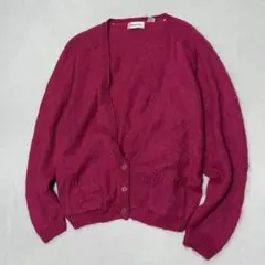 90s モヘヤニット カーディガン ショッキングピンク ボックスシルエット