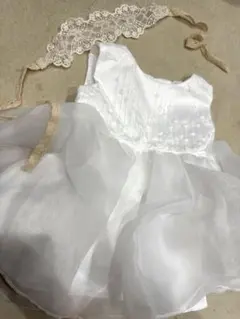 ベビードレス ホワイト フリル付き ヘッドドレスセット
