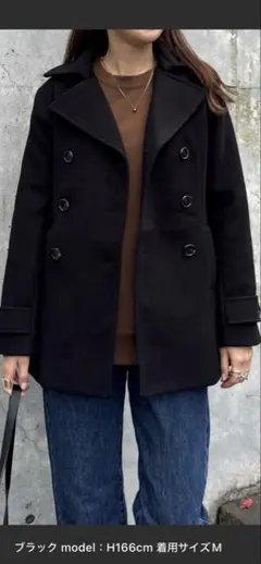 ブラック ダブルブレスト ピーコート M