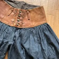 希少！KAPITAL ヴィンテージ！レザー×デニム　ガウチョアミッシュパンツSのサムネイル