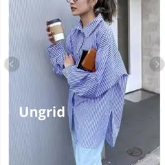 Ungrid アングリット ストライプルーズシャツ Fブルー