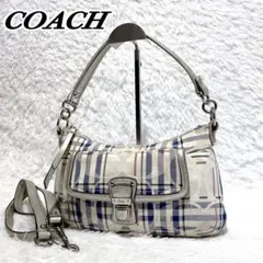 COACH ショルダーバッグ　2way チェック　ハーフムーン　シグネチャー