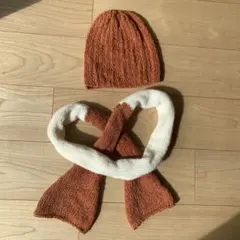 マフラーと帽子のセット　手編み　機械編み