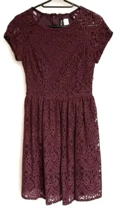 【最終値下げ】H&M バーガンディ レース 半袖 ワンピース サイズ34