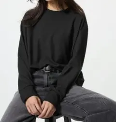 hana＊様お纏め　ソフトニットフリースクルーネックT　ブラック　S