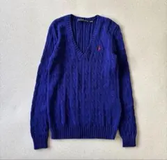 【美品】ラルフローレン　コットン　Ｖネック　ケーブルニット　Ｓ