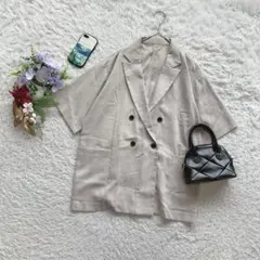 ✨在庫限り✨ アバハウス ジャケット リネンライク 半袖 F グレージュ 通勤のサムネイル