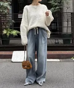 デニムワイドイージーパンツ DOUDOU ブルー 36 Sサイズ