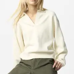 スムースコットンリラックスポロセーター Sサイズ クリーム