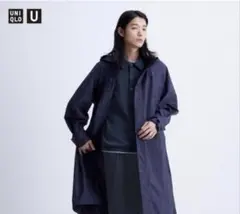 UNIQLO :C ノーカラーロングコート リラックスフィット ネイビー S