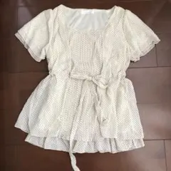 grove ドット柄フリルブラウス　半袖　Mサイズ