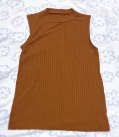 ブラウン リブ編み ノースリーブ トップス