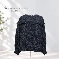 N.ナチュラルビューティーベーシック ドット柄 フリルブラウス M