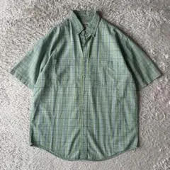 エディーバウアー 90s シアサッカー シャツ 半袖 M 緑 チェック