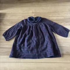 プチバトー　長袖　ワンピース　80cm 紺　赤　ボーダー