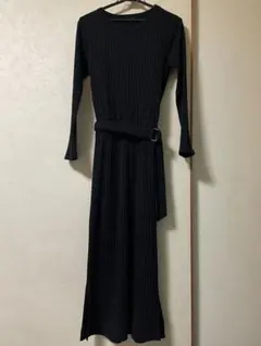 リブ編み ブラック ロングワンピース