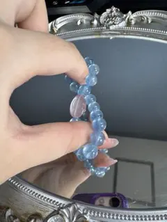 アクアマリン×ローズクォーツ うさぎ ブレスレット 天然石