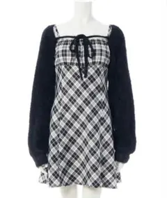 フェザーボレロニット＋チェック柄ミニキャミワンピースセット♡