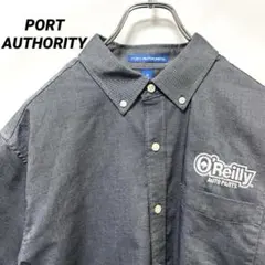 T-308 PORT AUTHORITY ワークシャツ 半袖企業刺繍Mグレー古着