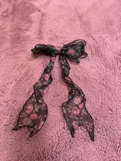 花柄シフォンリボンヘアアクセサリー　バレッタ