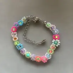 ハンドメイド ビーズブレスレット フラワーモチーフ
