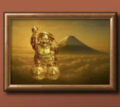 開運の富士山と大黒天 額縁付き 幸福のグラフィックアート