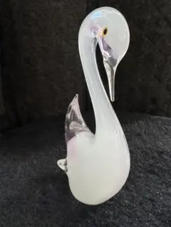 ヴィンテージ ガラス 白鳥 オブジェ イタリア購入 ピンク×乳白 置物