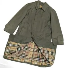 90s バーバリー ステンカラーコート 玉蟲色 ライナー付き ノバチェック 美品