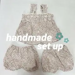 ハンドメイド 花柄ノースリーブトップスとショーツセット セットアップ ベビー 春