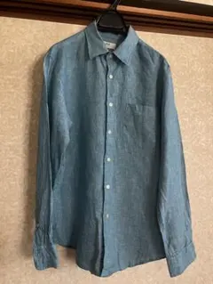 メ5115 未使用UNIQLO 長袖麻シャツ M ライトブルー