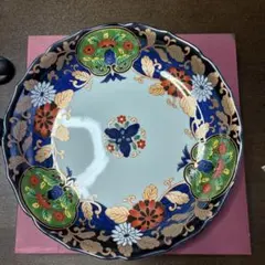 青色花柄装飾皿 大皿　直径約30cm