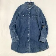 デニムワンピース チュニック ボタンシャツ 袖ロールアップ 綿100％ M