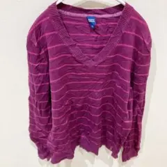 レア✨️CECIL【L】 パープルストライプ Vネックニット セーター トップス