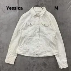 レディースホワイトデニムジャケット M ジージャン ライトアウター 白【7507