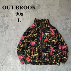 90s OUT BROOK（L）総柄ブルゾン＊シルク100％＊バラ柄＊ビンテージ