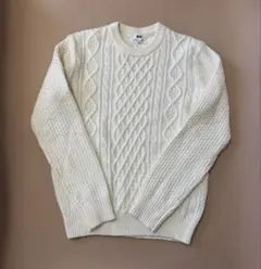 ユニクロ ケーブル クルーネック セーター ニット 長袖　L オフ白 アイボリー