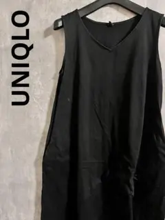 UNIQLO ユニクロ　黒 ノースリーブ ロングワンピース Vネック