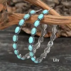 男女兼用✨ ターコイズ ビック C型 フープピアス インディアン ウェスタン