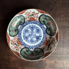 古伊万里 染付 色絵錦 金蘭手 花文皿 小皿 C