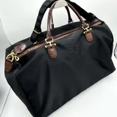 BALENCIAGA ボストンバッグ クロコ型押し balenciaga ボストンバッグ ナイロン クロコ型押しハンドル ブラック