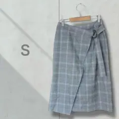 【フリーズマート】チェック スカート グレー Sサイズ ラップ風 ミモレ丈