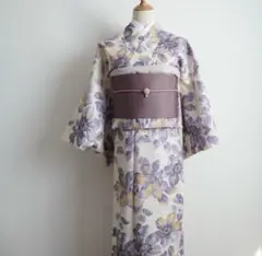 紫色の花柄 浴衣 単品
