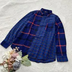 個性的✨️【ジーユー】GU メンズ フランネルチェックシャツ ブルー L