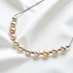 【美品・照り強】あこや真珠　パール　ネックレス　7mm　マルチカラー　SV925