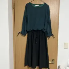 グリーン・ブラック ドッキングロングワンピース