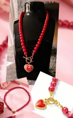 レディース・ネックレス/チョーカー【赤・ハートトップ】