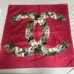 CHANEL ピンクシルク スカーフ CCロゴ